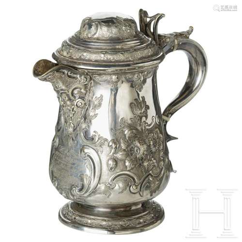 A large English plated historicism jug, dated 1861