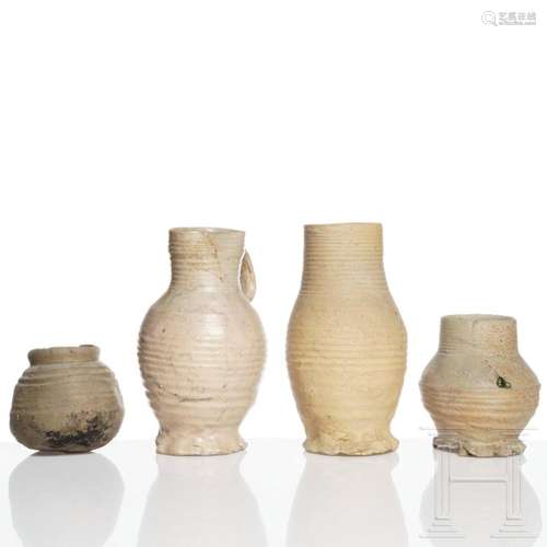 Four stoneware pieces from the late middle ages, Rhineland, ...