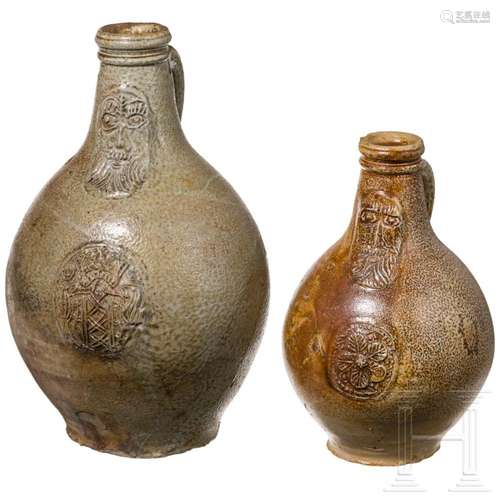 Two German Bellarmine jugs, Frechen, 17th/18th century