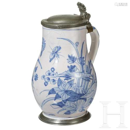 A pewter-mounted faience jug, Hanau, circa 1750