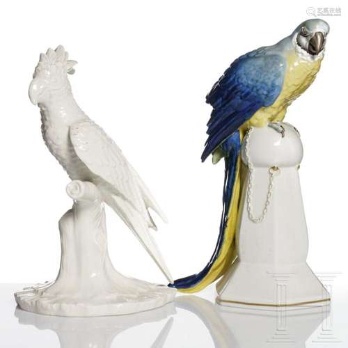 A German and an Italian porcelain parrot, early 20th century