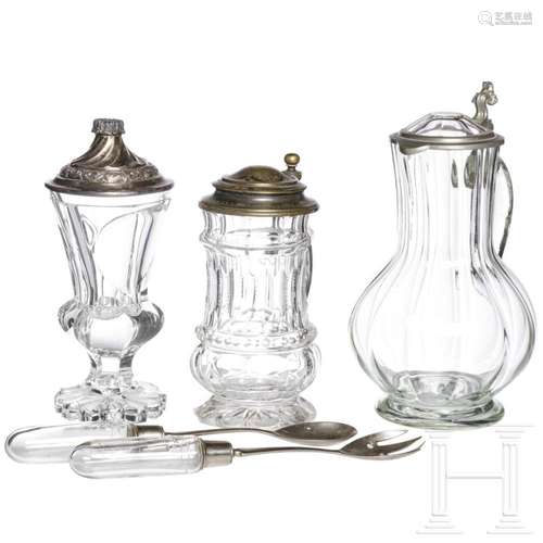 A German five-piece glass set, 19th century