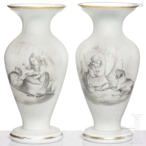 Two milk glass vases, circa 1900