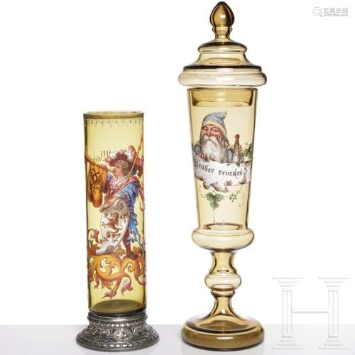 A Bohemian glass tankard and a beaker with cover, circa 1880