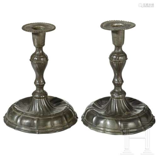 A pair of pewter candlesticks by Johann Adam Klingling, Fran...