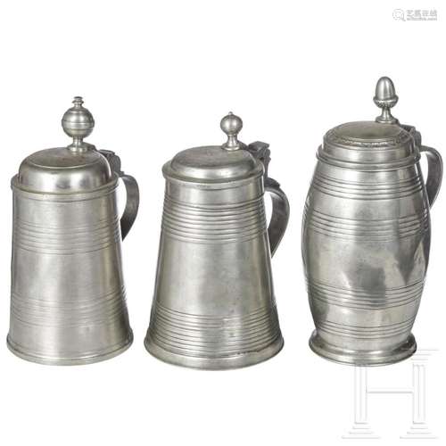 Three South German pewter mugs, 18th/19th century