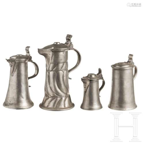 Four South German pewter jugs, 18th/19th century