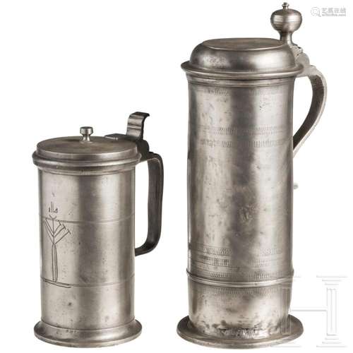 Two North German pewter tankards, 18th/19th century