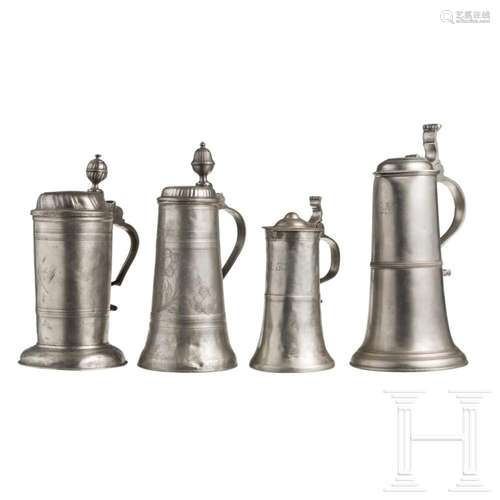 Four German pewter jugs, 18th/19th century