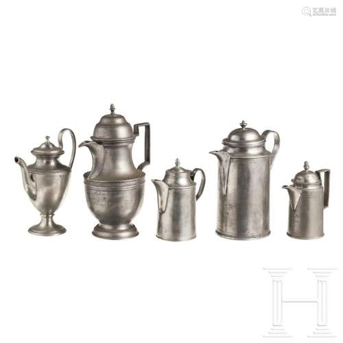 Five German pewter coffee pots, 1st half of the 19th century