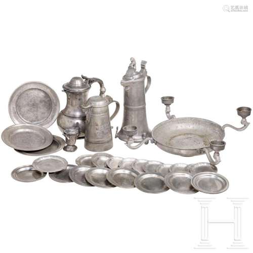 A group of German and English pewter objects, 18th - 20th ce...