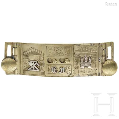 A Swabian carpenter's brass belt buckle, dated 1822