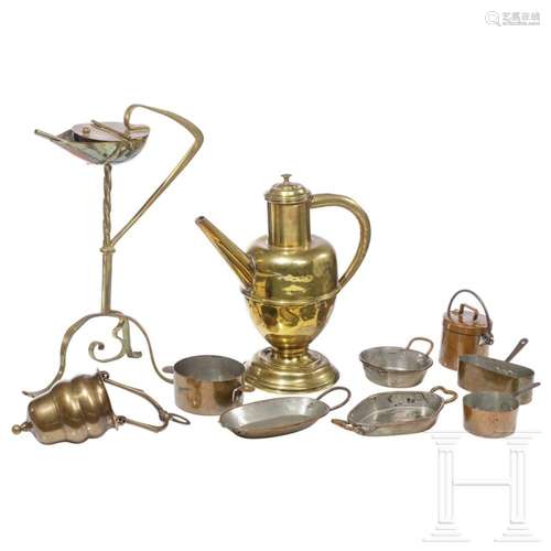 A small collection of German metal pots and pans, 19th centu...