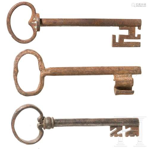 Three large German iron keys, circa 1700