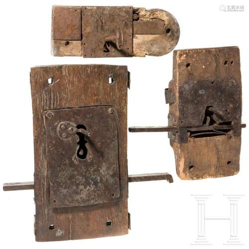 Three German wooden locks, 17th/18th century