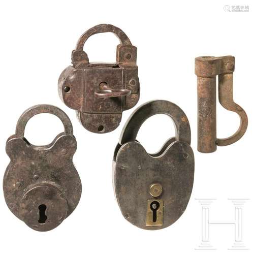 Four German iron padlocks, 17th/18th century