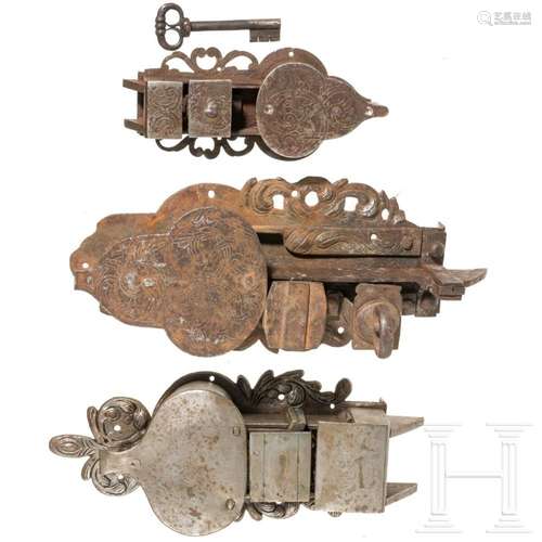 Three large German iron locks, circa 1700