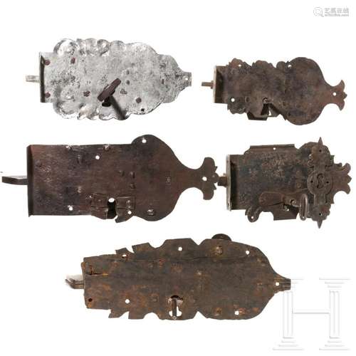 Five German iron locks, 18th century