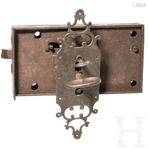 A large German iron door lock, circa 1800