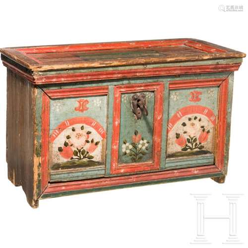 A southern German painted wood casket with secret compartmen...