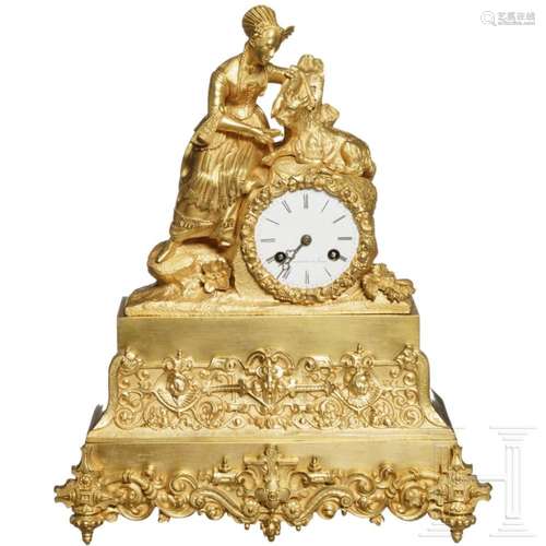 A French Empire ormolu and brass mantel clock, clockwork Bel...