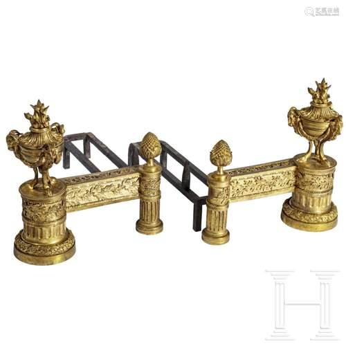 Two French ormolu-mounted fireplace stands, circa 1800