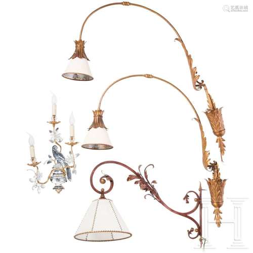 Four German wrought-iron wall lamps, 20th century