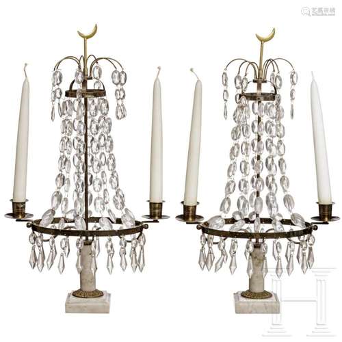 A pair of probably Scandinavian marble, brass and glass gira...