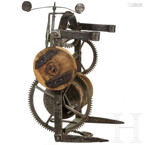 A German wrought iron tower clock mechanism, 17th/18th centu...