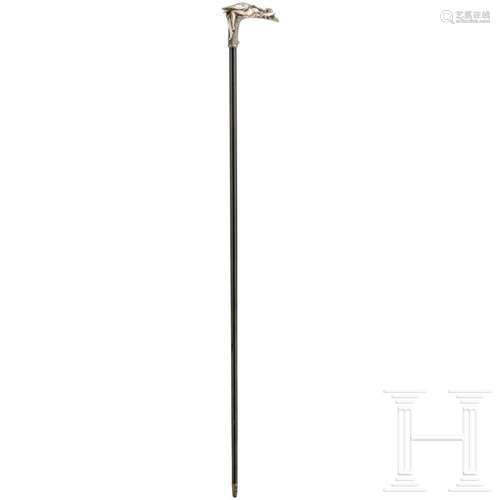 A silver-mounted Russian cane with figural handle, circa 190...