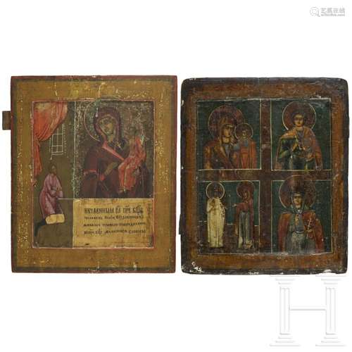 A Russian icon of the Mother of God of unexpected joy and a ...