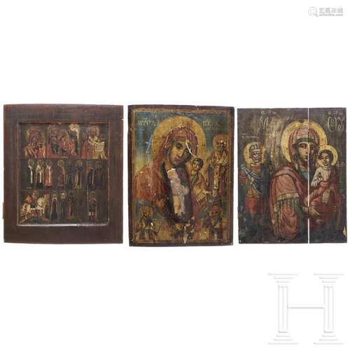 Three icons, one Russian, two Balkan, 19th century