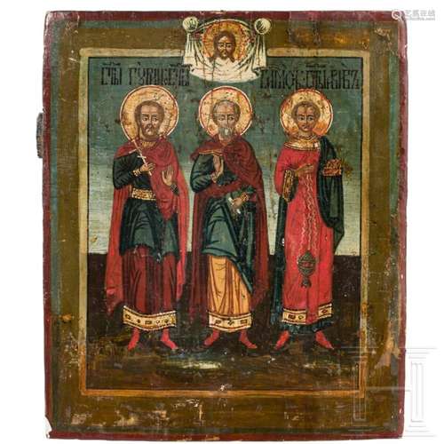 A Russian icon showing Sts. Guri, Samon and Aviv, 19th centu...