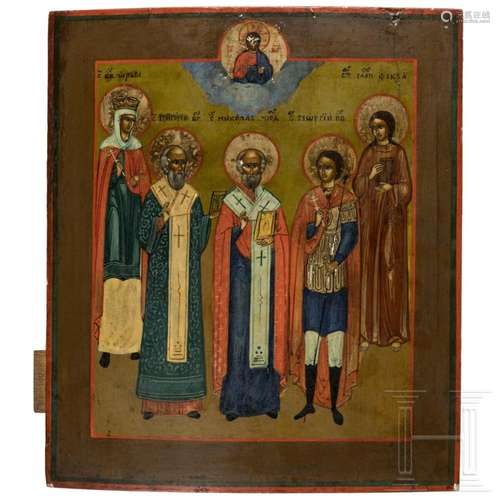 A Russian icon showing five saints, 2nd half of the 19th cen...