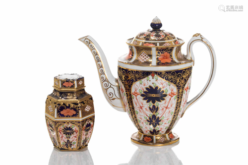 ROYAL CROWN DERBY PORCELAIN TEA POT & CADDY