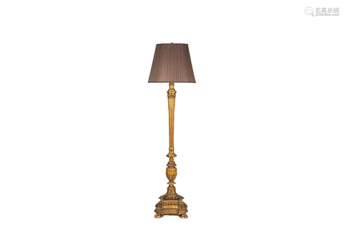 CARVED GILT WOOD COLUMN FLOOR LAMP