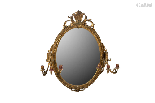 18th C CARVED & GILTWOOD OVAL MIRROR