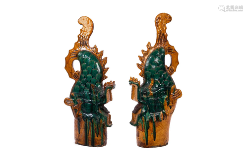 PAIR OF CHINESE QING DYNASTY DRAGON TILES