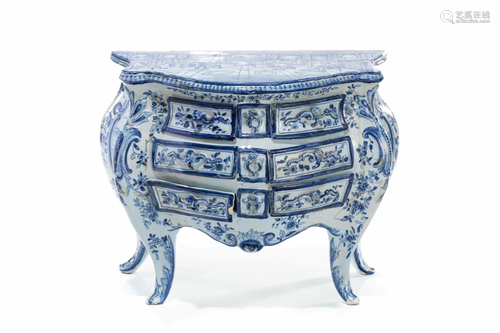 19th C DELFTWARE MINIATURE BOMBE COMMODE