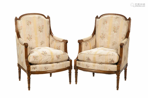 PAIR OF UPHOLSTERED WINGBACK BERGERE ARMCHAIRS