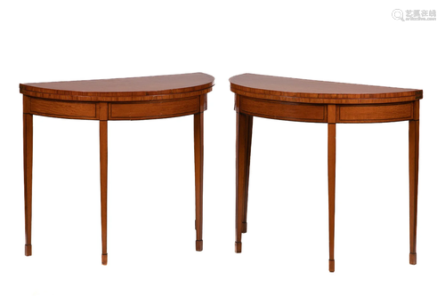 PAIR OF ENGLISH SATINWOOD DEMILUNE CARD TABLES