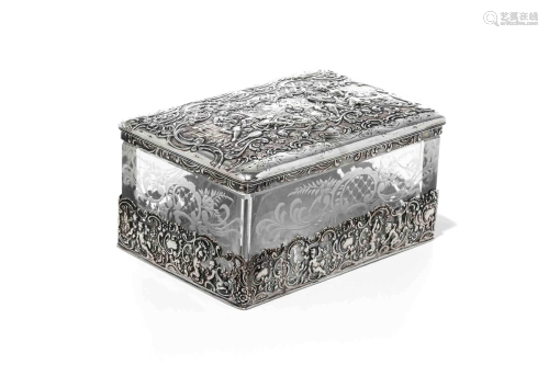 GERMAN HANAU SILVER MOUNTED CUT GLASS VANITY BOX