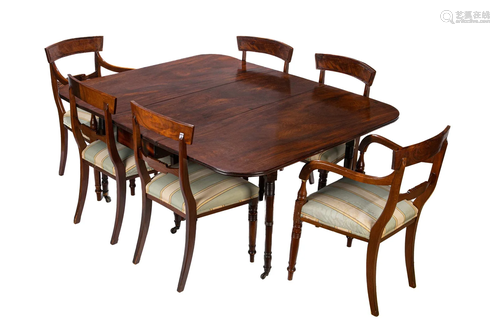 ENGLISH DROP LEAF MAHOGANY DINING TABLE & CHAIRS