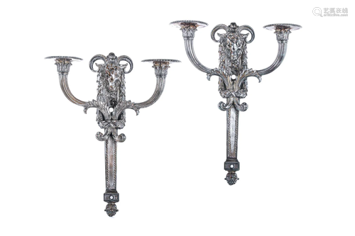 PAIR OF ANTIQUE SILVERPLATED WALL SCONCES