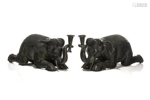 PAIR OF BRONZE ELEPHANT CANDLESTICKS