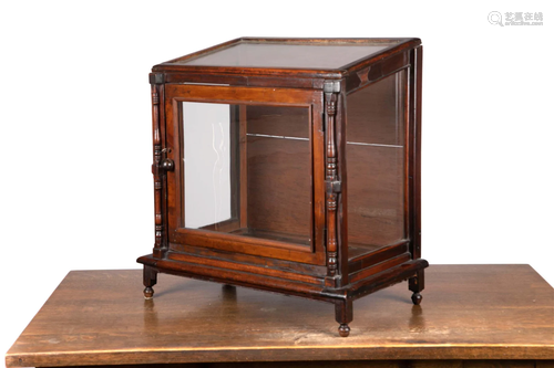 19th C ENGLISH WALNUT DISPLAY CABINET