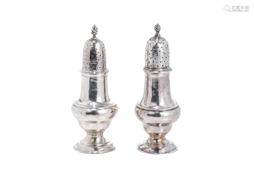 TWO 18th C ENGLISH SILVER CASTERS, 191g