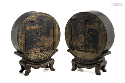 PAIR OF MINIATURE CHINOISERIE LACQUER CABINETS