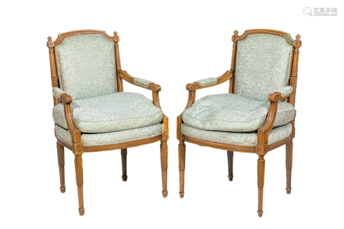 PAIR OF FRENCH CARVED WOOD FRAMED ARMCHAIRS