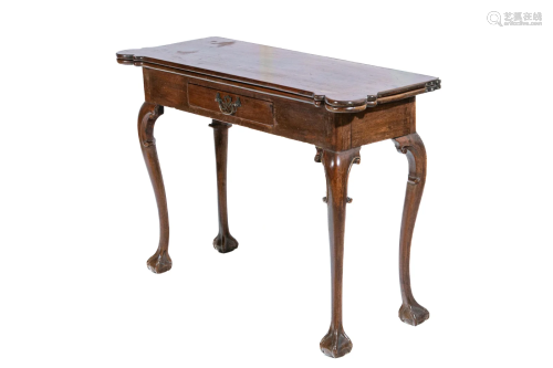 GEORGE II WALNUT FLIP TOP OCCASIONAL TABLE